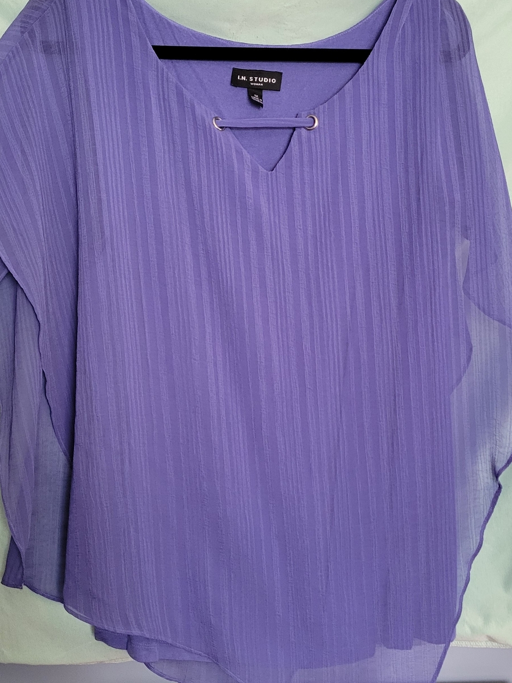 I.N. Studio Lavender Chiffon Blouse with Lace-Up Notch